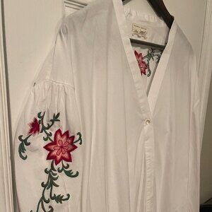Free People Floral Tie Front Button Down Shirt in White